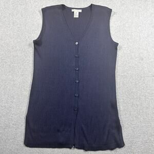 JM Studio Ribbed Silk Button Down Sweater Vest Size Medium